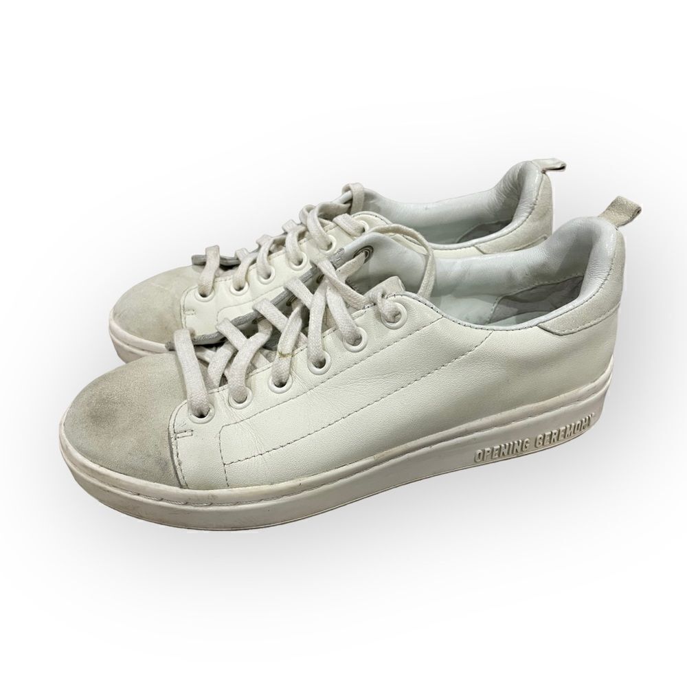 Opening Ceremony Cream/White Leather and Suede Low Top Sneakers